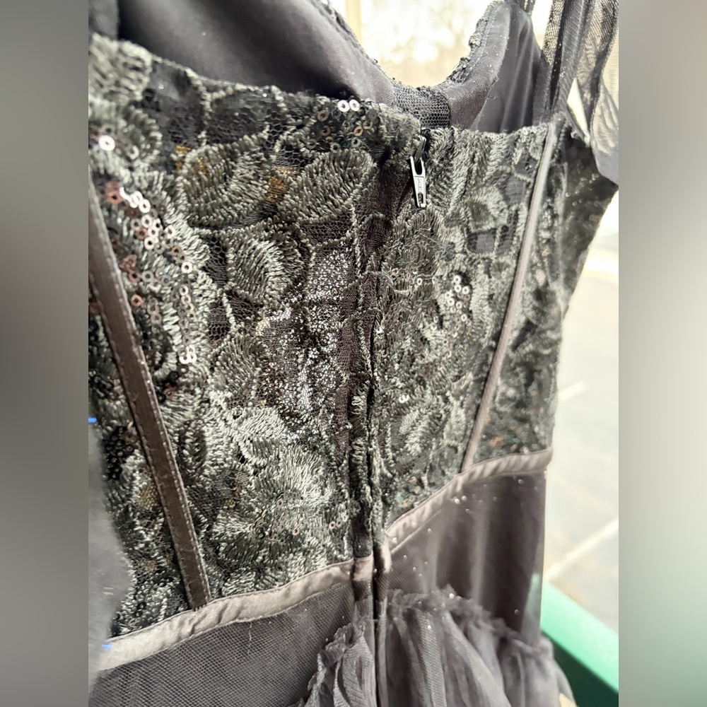 🆕🖤 City Studio Black Lace Corset Tulle Maxi Dress Prom Ruffle Tiered Size 9/10 - Picture 10 of 17